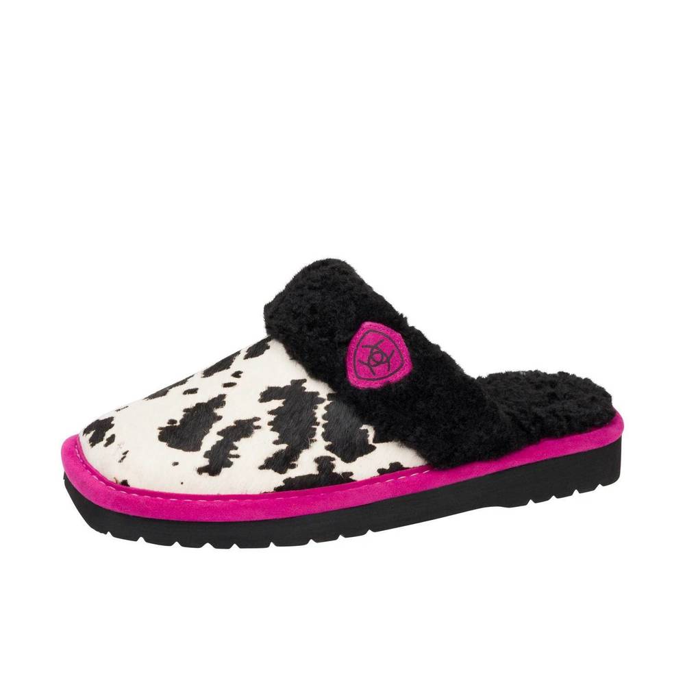 Ariat Black and White Slippers with Pink Trim